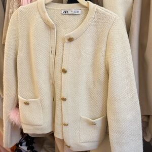 Zara Beige Textured Women's boucle jacket
